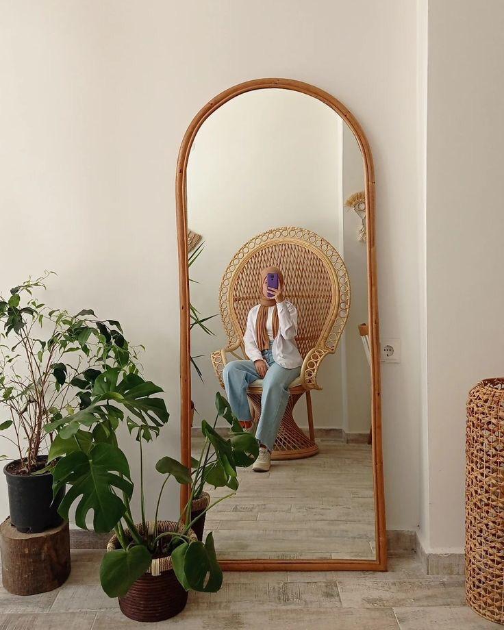 Minimalist Wooden Arch Floor Mirror