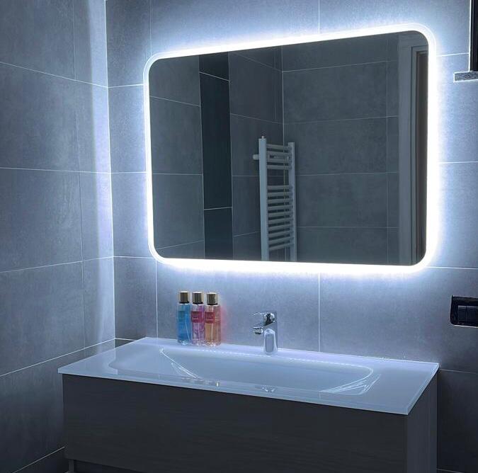 Rounded Rectangle LED Backlit Bathroom Mirror – Bright White Halo Glow