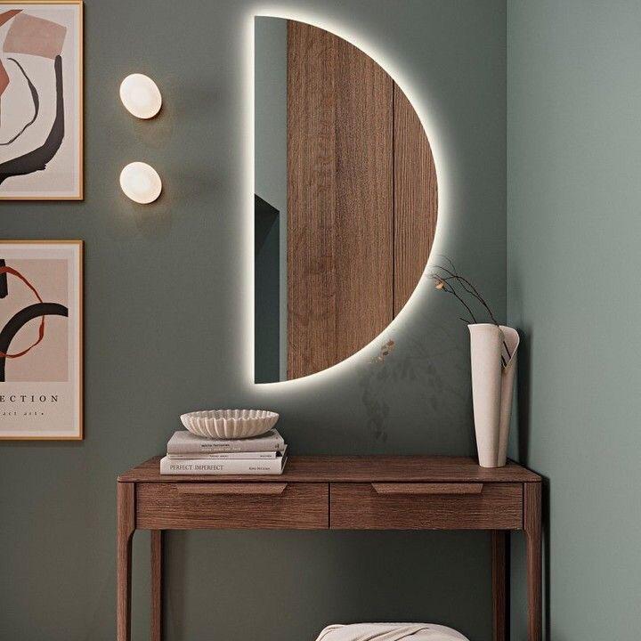 Half Moon LED Backlit Wall Mirror – Crescent Shape Warm Glow