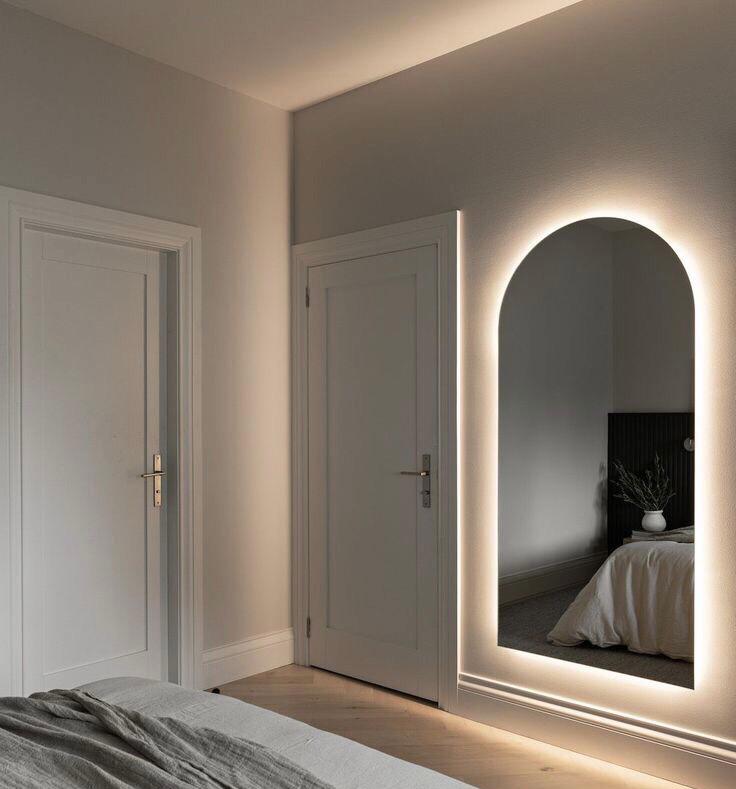 Arched LED Backlit Full-Length Wall Mirror – Warm Glow Leaner Mirror