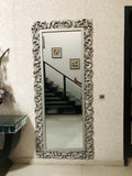 Silver Baroque Full-Length Floor Mirror – Ornate Carved Frame