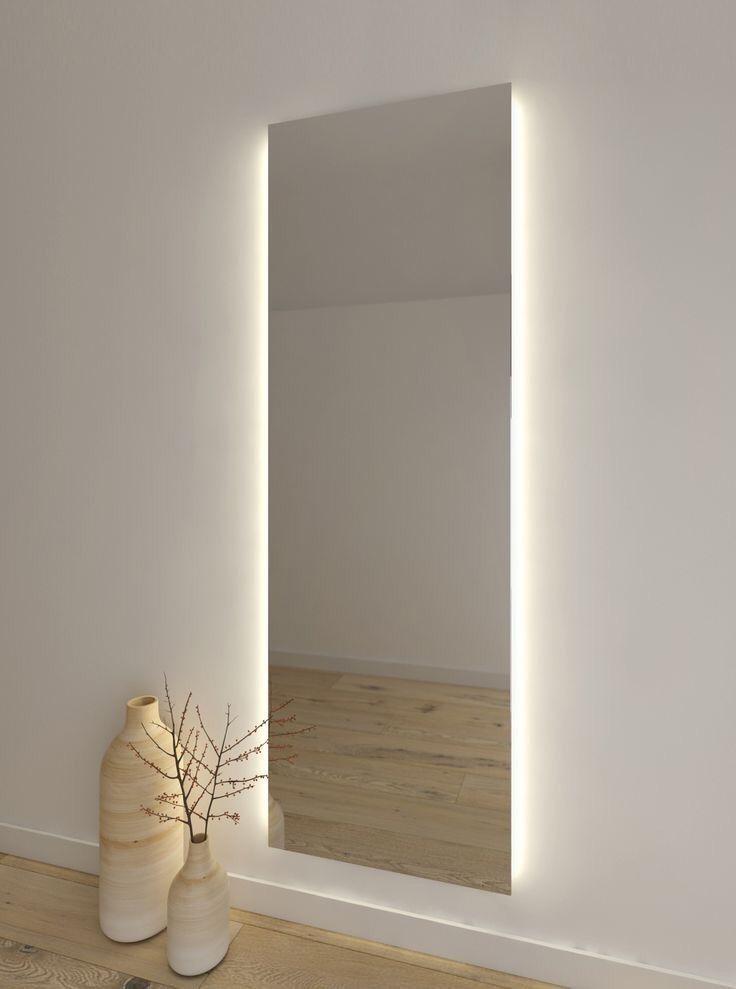 Frameless LED Side-Lit Full-Length Wall Mirror – Warm Vertical Glow