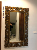 Walnut Carved Wood Full-Length Wall Mirror – Handcrafted Baroque Frame