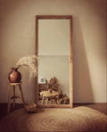 Rustic Solid Wood Full-Length Floor Mirror – Natural Boho Leaner Mirror